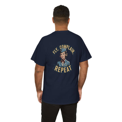 Vintage Flight Attendant Design T-Shirt | Fly Complain Repeat