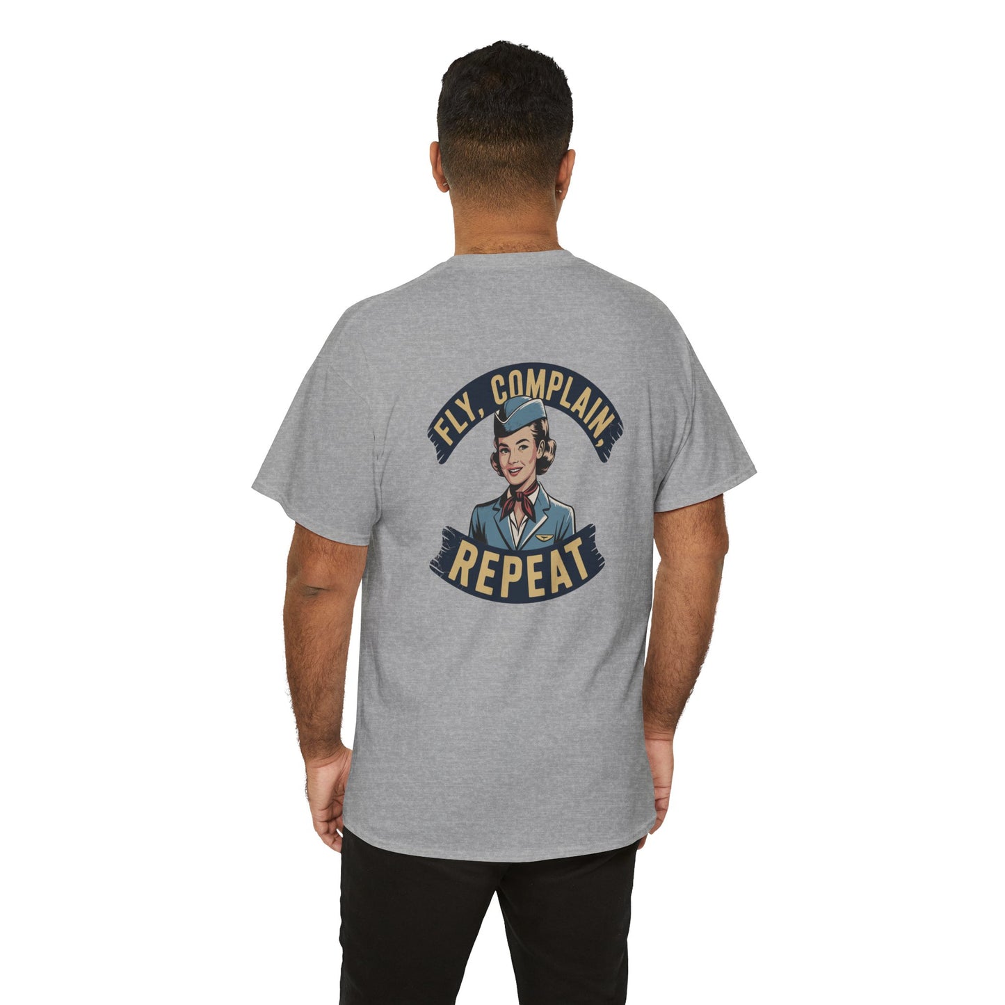 Vintage Flight Attendant Design T-Shirt | Fly Complain Repeat