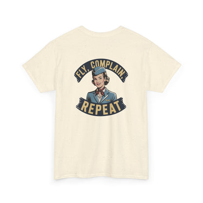 Vintage Flight Attendant Design T-Shirt | Fly Complain Repeat