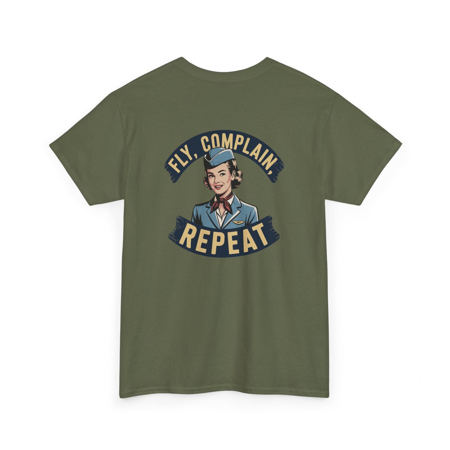 Vintage Flight Attendant Design T-Shirt | Fly Complain Repeat