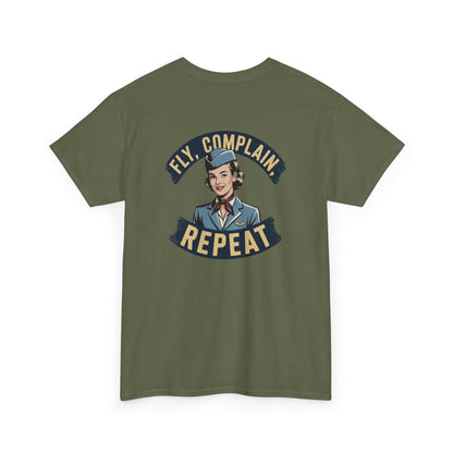 Vintage Flight Attendant Design T-Shirt | Fly Complain Repeat