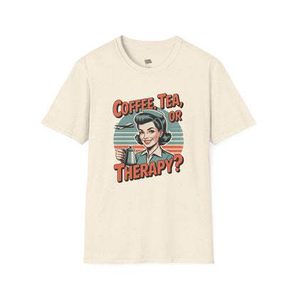 Copy of Coffee, Tea, or Therapy Unisex Softstyle T-Shirt | Funny Gift, Casual Wear, Coffee Lover Tee, Perfect for Friends, Cabin Crew