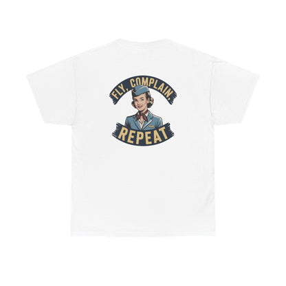 Vintage Flight Attendant Design T-Shirt | Fly Complain Repeat