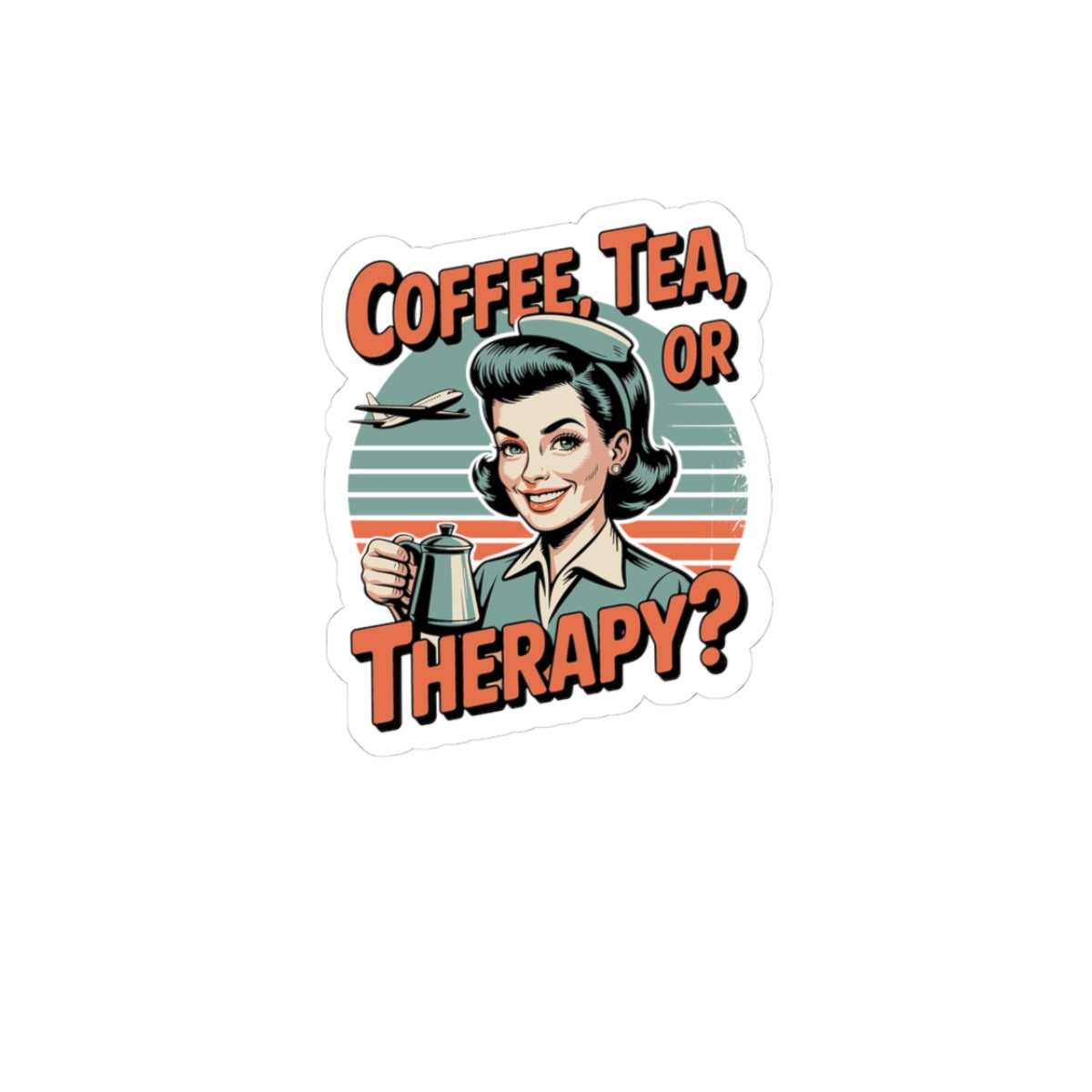 Coffee, Tea or Therapy? Sticker | Retro 1950s Housewife Kiss - Cut Sticker