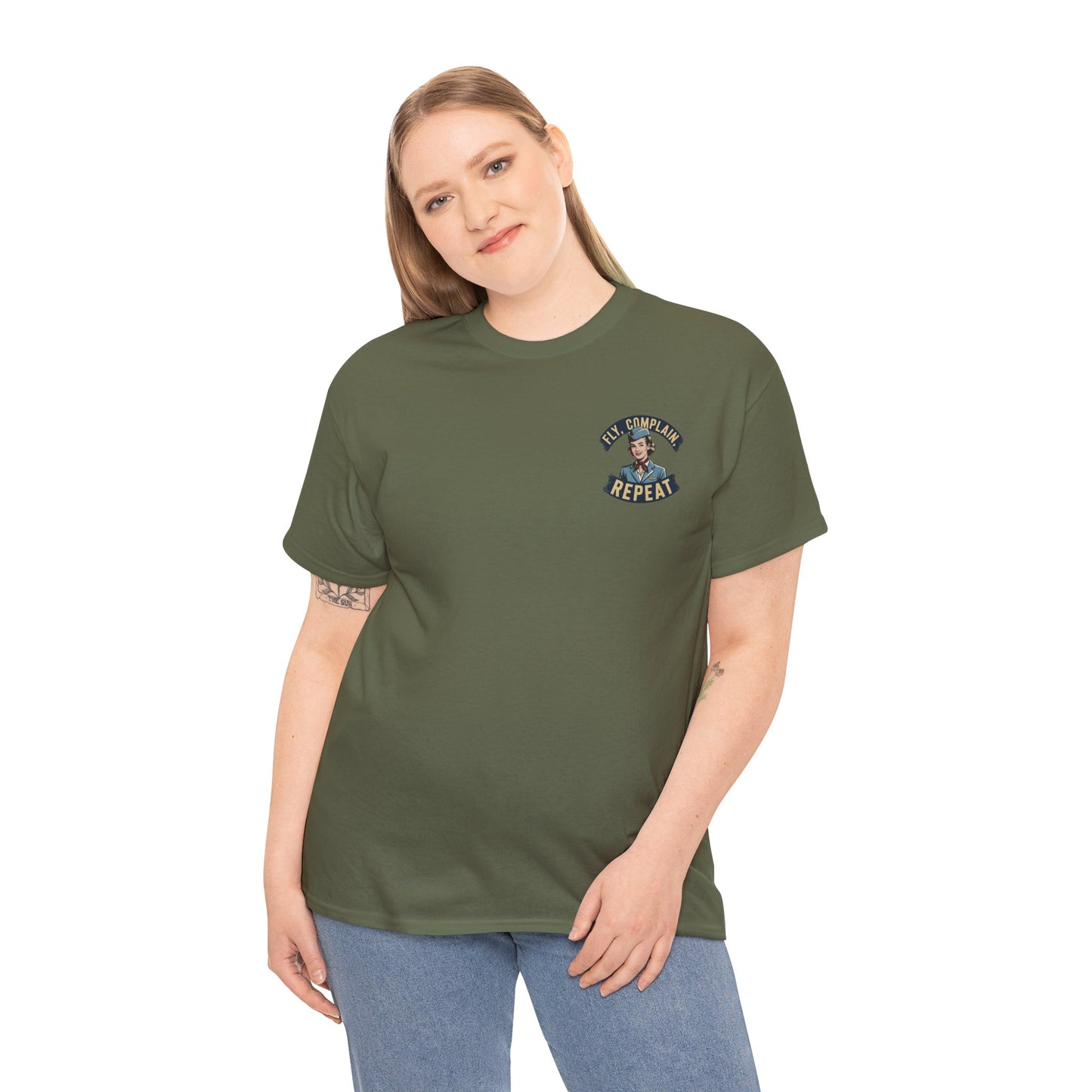 Vintage Flight Attendant Design T-Shirt | Fly Complain Repeat