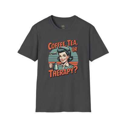 Copy of Coffee, Tea, or Therapy Unisex Softstyle T-Shirt | Funny Gift, Casual Wear, Coffee Lover Tee, Perfect for Friends, Cabin Crew