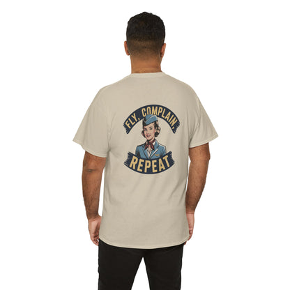 Vintage Flight Attendant Design T-Shirt | Fly Complain Repeat