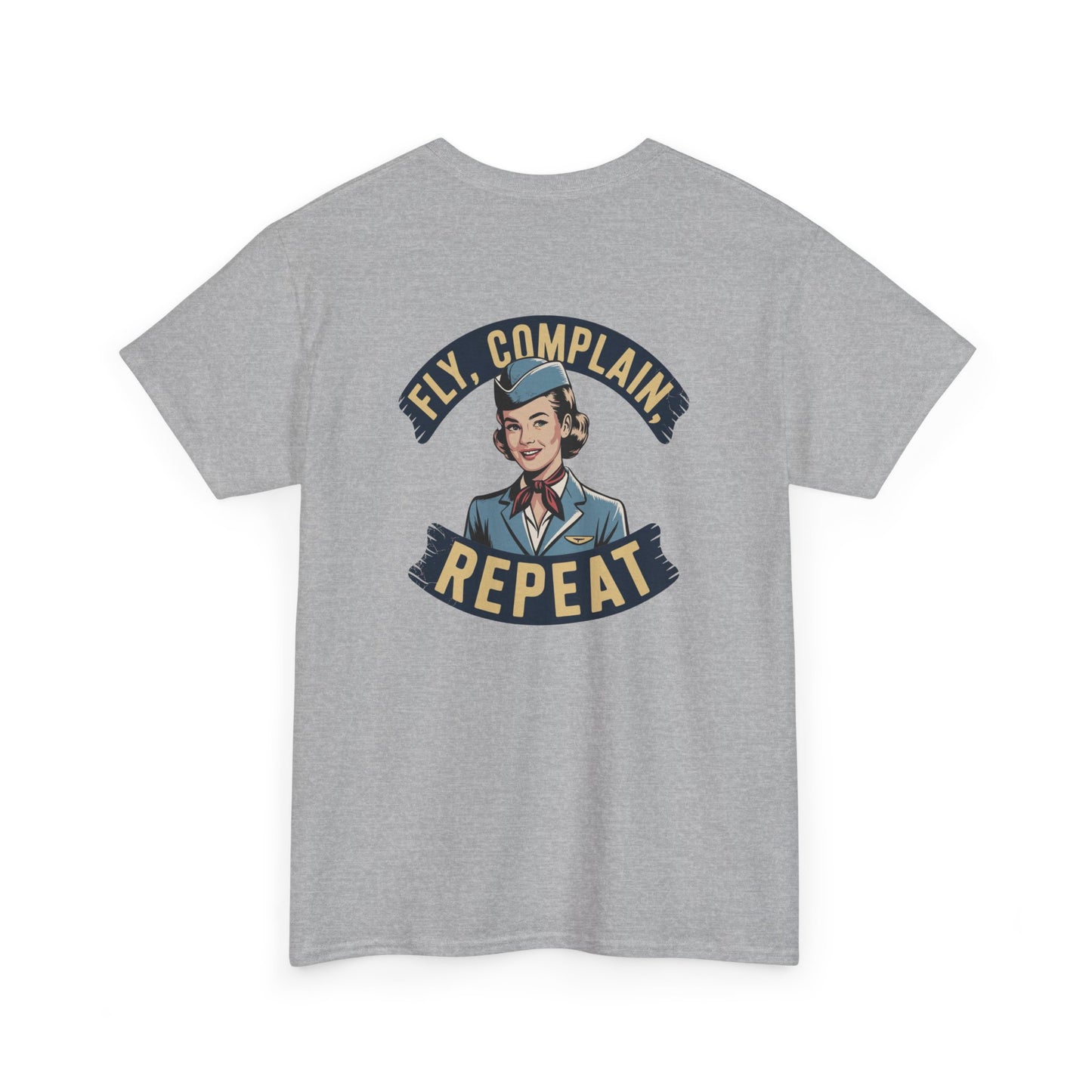 Vintage Flight Attendant Design T-Shirt | Fly Complain Repeat
