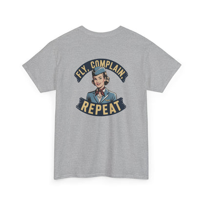 Vintage Flight Attendant Design T-Shirt | Fly Complain Repeat