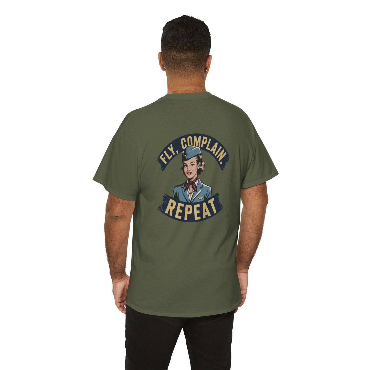 Vintage Flight Attendant Design T-Shirt | Fly Complain Repeat