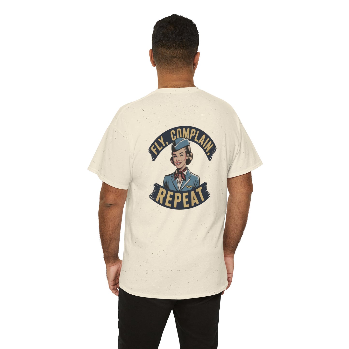Vintage Flight Attendant Design T-Shirt | Fly Complain Repeat
