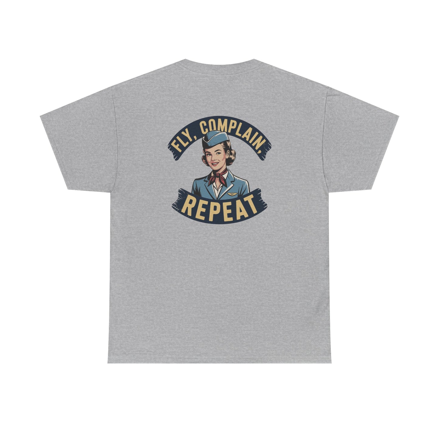 Vintage Flight Attendant Design T-Shirt | Fly Complain Repeat
