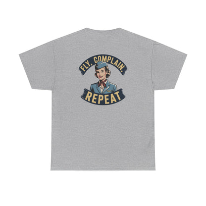 Vintage Flight Attendant Design T-Shirt | Fly Complain Repeat