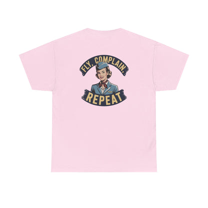 Vintage Flight Attendant Design T-Shirt | Fly Complain Repeat