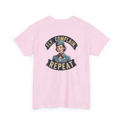 Vintage Flight Attendant Design T-Shirt | Fly Complain Repeat
