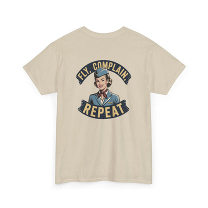 Vintage Flight Attendant Design T-Shirt | Fly Complain Repeat