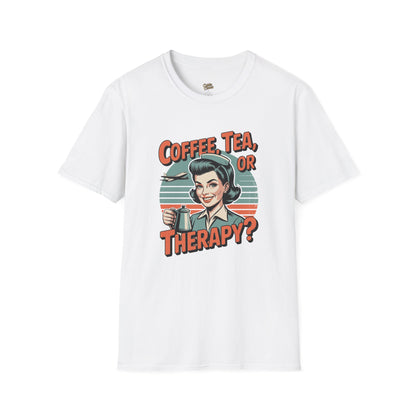 Copy of Coffee, Tea, or Therapy Unisex Softstyle T-Shirt | Funny Gift, Casual Wear, Coffee Lover Tee, Perfect for Friends, Cabin Crew