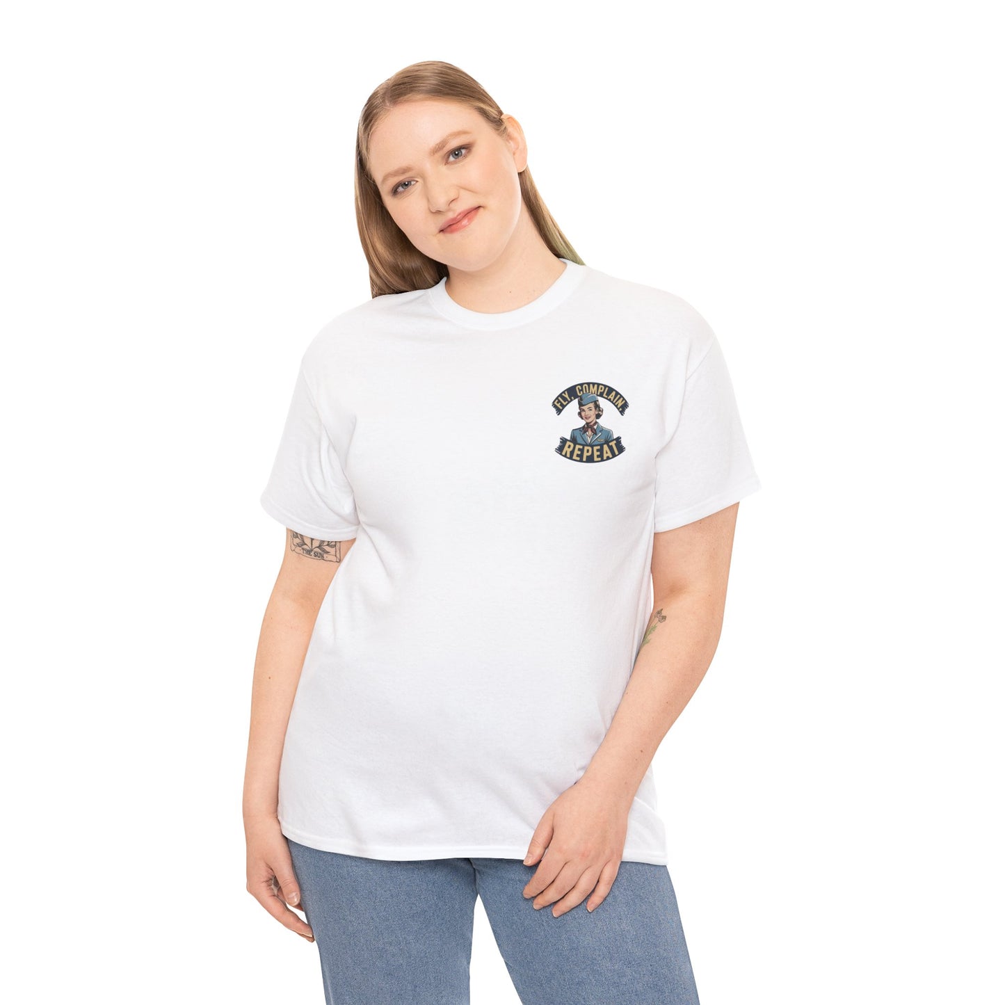 Vintage Flight Attendant Design T-Shirt | Fly Complain Repeat