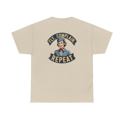Vintage Flight Attendant Design T-Shirt | Fly Complain Repeat