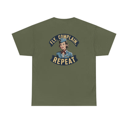 Vintage Flight Attendant Design T-Shirt | Fly Complain Repeat