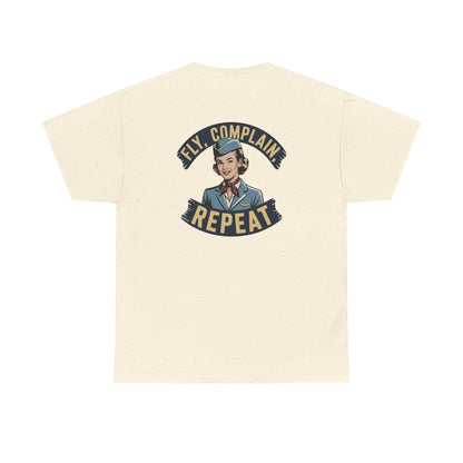 Vintage Flight Attendant Design T-Shirt | Fly Complain Repeat