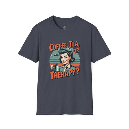 Copy of Coffee, Tea, or Therapy Unisex Softstyle T-Shirt | Funny Gift, Casual Wear, Coffee Lover Tee, Perfect for Friends, Cabin Crew