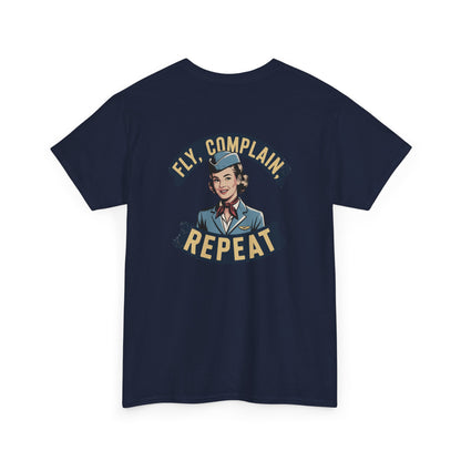 Vintage Flight Attendant Design T-Shirt | Fly Complain Repeat