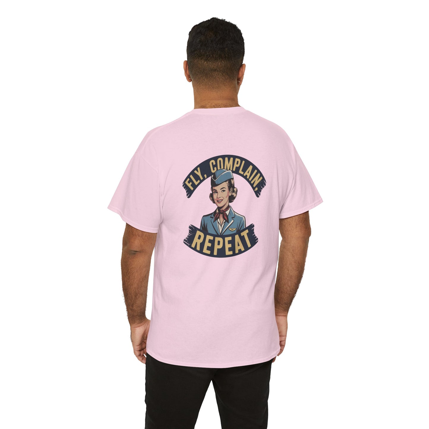 Vintage Flight Attendant Design T-Shirt | Fly Complain Repeat