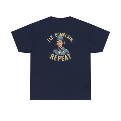 Vintage Flight Attendant Design T-Shirt | Fly Complain Repeat