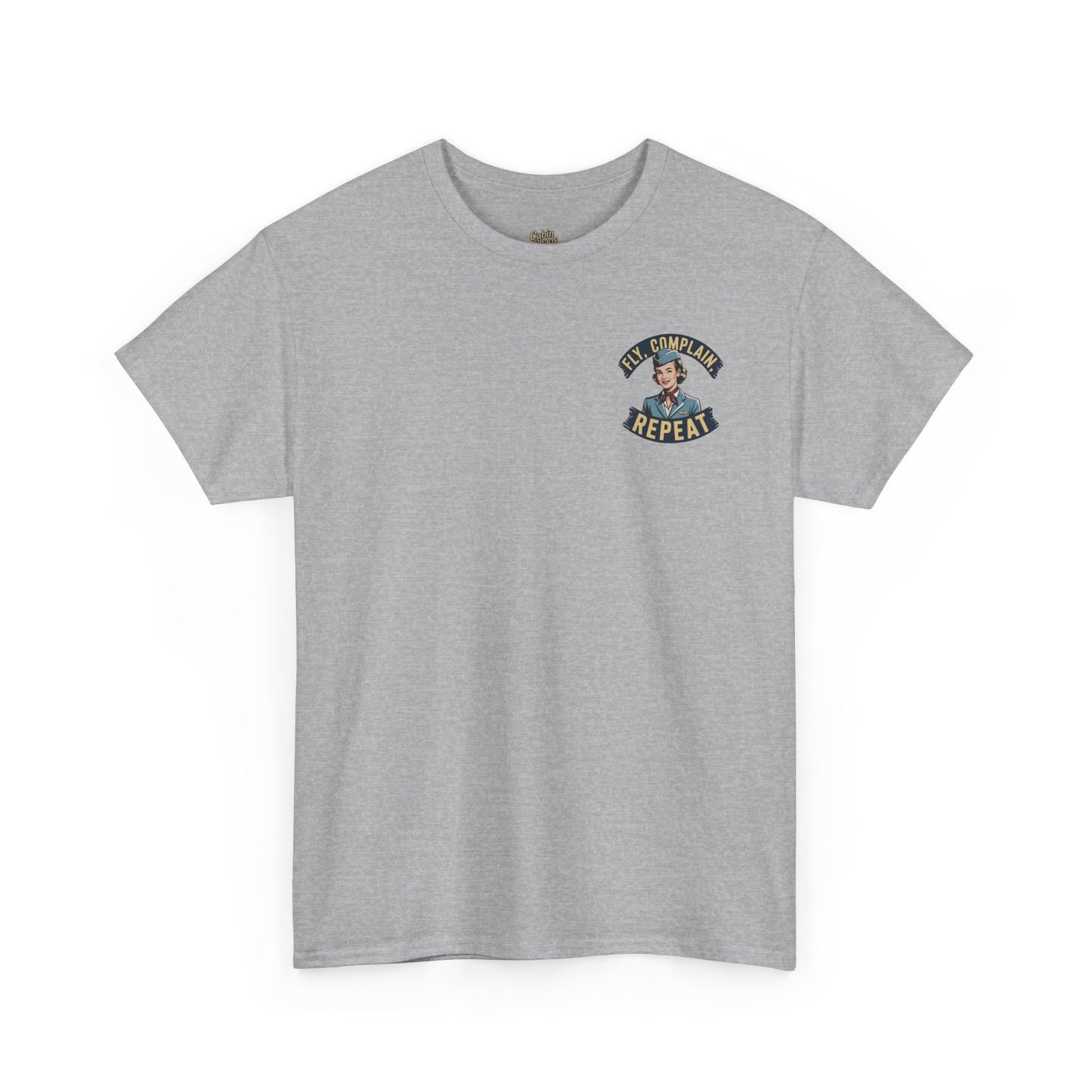 Vintage Flight Attendant Design T-Shirt | Fly Complain Repeat