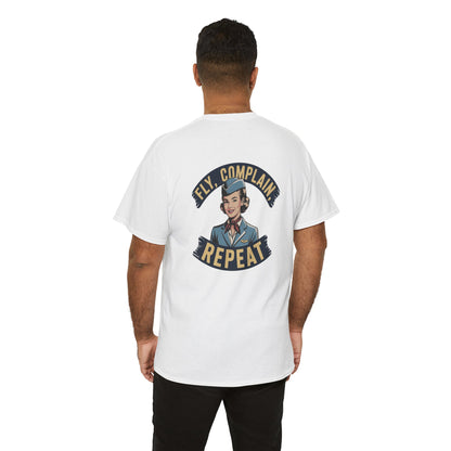 Vintage Flight Attendant Design T-Shirt | Fly Complain Repeat